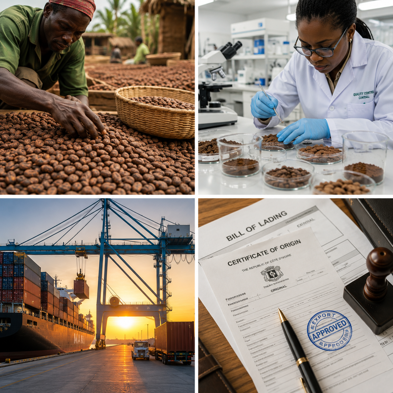 Vue d'ensemble du processus W.A.C.C. : sourcing, contrôle qualité, logistique, documents